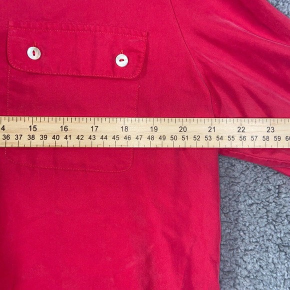 Chico's Button Up Womens 2 Red Solid Long Sleeve Pockets High Low Casual Adult - Picture 7 of 15